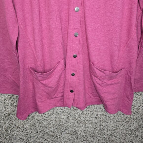 LOGO Lori Goldstein Cardigan Womens Medium Pink Button Up V Neck Pockets Casual - Picture 5 of 7